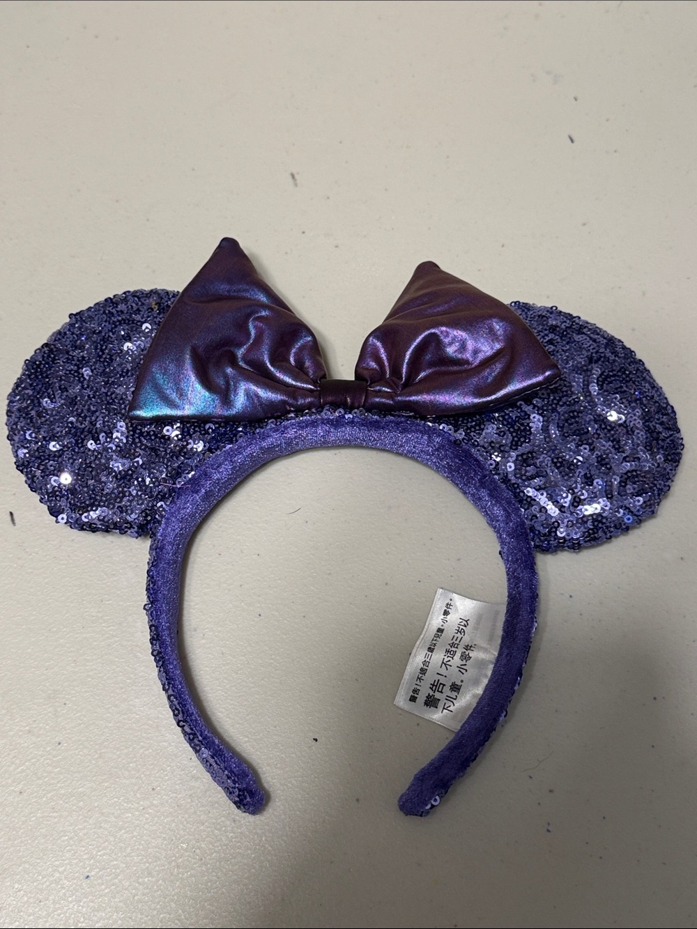 Disney Purple Sequin Minnie Ear Headband with Iridescent Bow